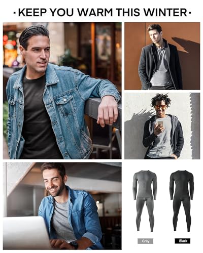 Thermal Underwear for Men Fleece Lined Long Johns Base Layer Sports Long Sleeve Compression Tops and Bottom Set