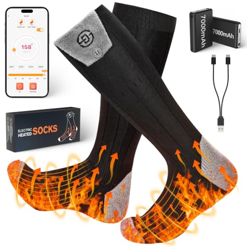 Heated Socks,7000mAh Battery Rechargeable Heated Socks for Men Women | Electric Heated Socks with App Control, Washable Foot Warmer for Outdoor Work, Hunting, Skiing, Hiking, Fishing, Camping XL