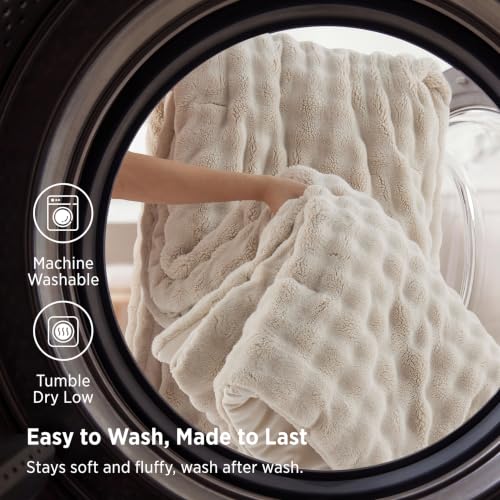 Bedsure CloudBubble Queen Comforter Set - Soft Fluffy Bedding Beige 3 Pcs