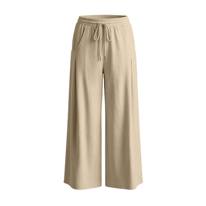 Linen Pants for Women Summer Straight Wide Leg Casual Palazzo Trousers Drawstring Comfy Casual Flowy Beach Outfits Beige