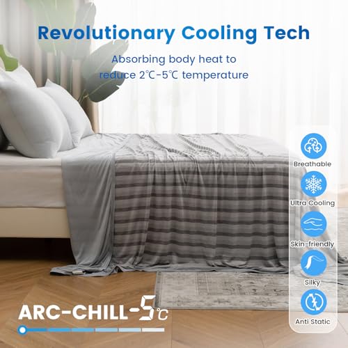 Syalife Cooling Blanket King Size for Hot Sleepers and Flashes, Ultra Thin Lightweight Summer Blankets with Q-Max 0.5 Arc-Chill Fiber, Double Sided (Striped Grey, 108"x 90")