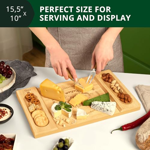 Charcuterie Board - Bamboo Charcuterie Boards - Unique Cheese Board & Serving Tray for Meat, Cheese & Crackers, Housewarming Wedding Gift for Couples