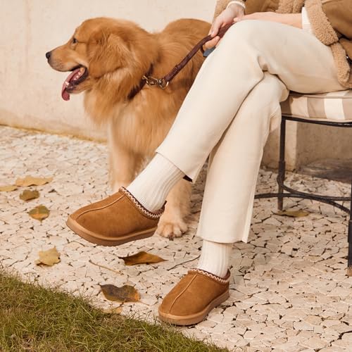 DREAM PAIRS Women's Slippers Genuine Suede,Chestnut,7