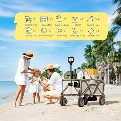 LiTHELi Electric Utility Wagon Cart, 200L Capacity, 300 lbs Load, Foldable Heavy-Duty Design with All-Terrain Wheels, Variable Speed Drive & Battery Power for Camping, Beach, Garden & Shopping