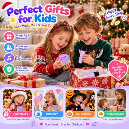 Mini Karaoke Machine for Kids with 2 Wireless Microphones (Purple) | Bluetooth Connectivity, Voice Change, LED Lights, Wireless Microphone