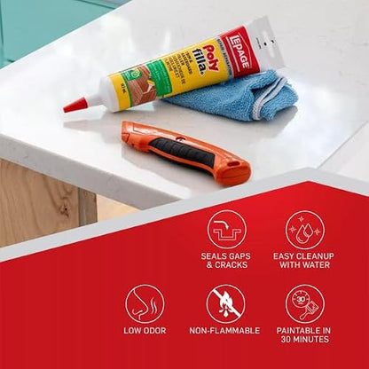 LePage Polyfilla Trim and Baseboard Wood & Wall Filler, 162 ml Tube 1 Pack | Fast-setting Acrylic Trim & Baseboard Filler. Sandable And Paintable In 30 Mins. Water Cleanup