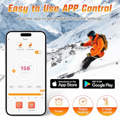 Heated Socks,7000mAh Battery Rechargeable Heated Socks for Men Women | Electric Heated Socks with App Control, Washable Foot Warmer for Outdoor Work, Hunting, Skiing, Hiking, Fishing, Camping XL