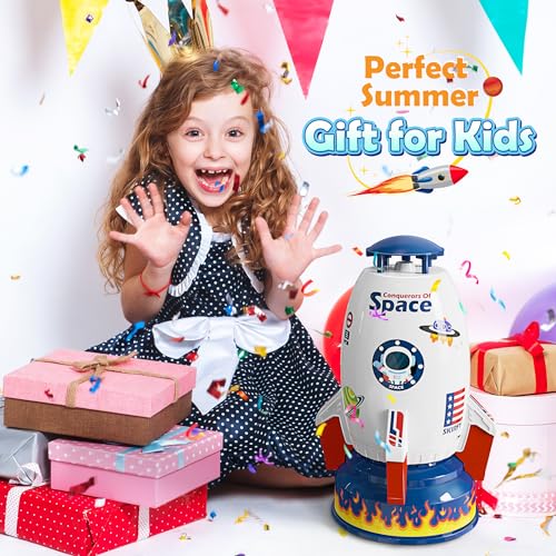 Skirfy Sprinkler Rocket Launcher Outdoor Water Toys for Kids, Rocket Design Water Powered Liftoff 9-16ft & Spin，Summer Garden Water Play Toys & Birthday Gift for Girls Boys Age 3-12 Year Old (White)