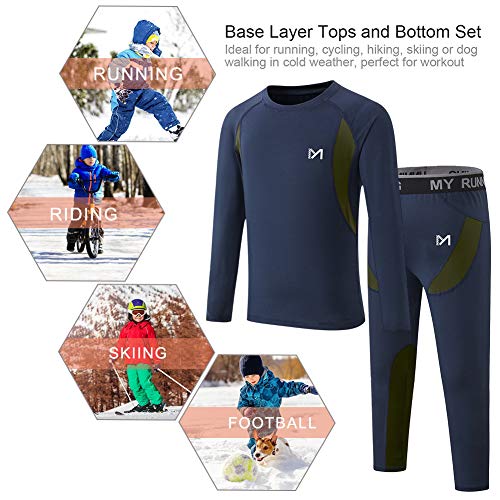 MEETYOO 2/4 PCS Boys Thermal Underwear Set,Lined Compression Base Layer for Boy, Fleece Lining Winter Long Johns for Kids Blue