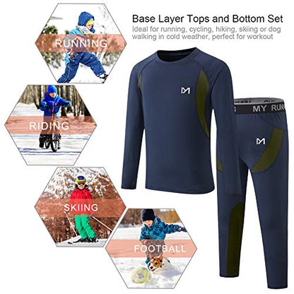 MEETYOO 2/4 PCS Boys Thermal Underwear Set,Lined Compression Base Layer for Boy, Fleece Lining Winter Long Johns for Kids Blue