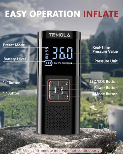 TEMOLA Tire Inflator Portable Air Compressor, Digital Car Tire Pump 150 PSI