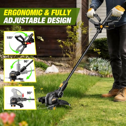 HEINPRO Cordless String Trimmer Compatible with Dewalt 20V MAX Battery | 12-Inch Electric Weed Wacker, Auto Line Feed, Weed Eater Battery Powered Grass Trimmer, w/ 6 Line Spools, Black(Tool Only)
