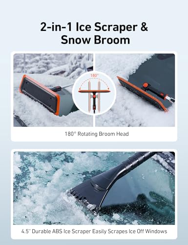 AstroAI 47.2 Inch 2-in-1 Snow Scraper for car Snow Broom(Orange-Black)
