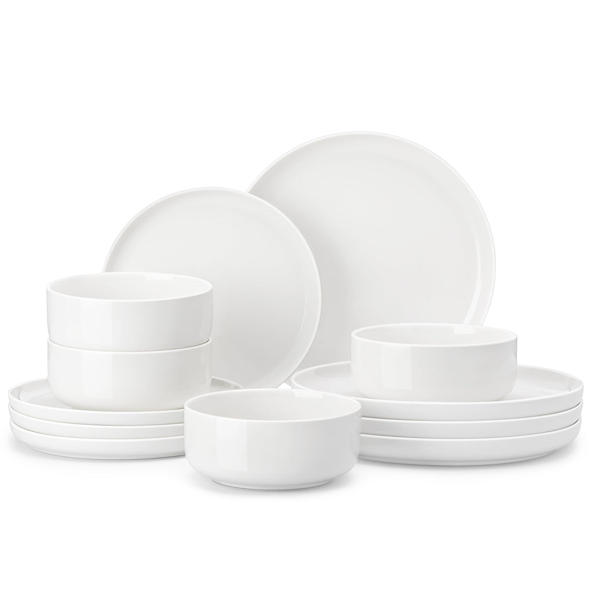MALACASA Plates and Bowls Sets, 12 Pieces Porcelain Dinnerware Sets Dishware Sets Chip Resistant Ceramic Dish Set Dining Dinner Ware Service for 4, White, Series Luna