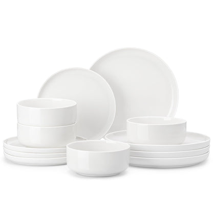 MALACASA Plates and Bowls Sets, 12 Pieces Porcelain Dinnerware Sets Dishware Sets Chip Resistant Ceramic Dish Set Dining Dinner Ware Service for 4, White, Series Luna