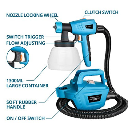 Tilswall Paint Sprayer 800W, HVLP Electric Spray Gun for Decks and Fences