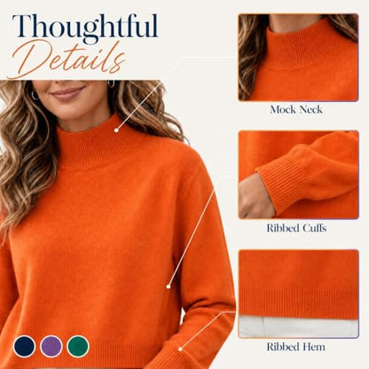 Sweaters for Women Womens Sweaters Fall 2026 Solid Mock Neck Long Sleeve Knit Pullover Top Comfy Basic Jumper Daily Casual Fall Winter Wear Beige S