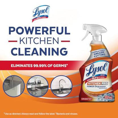Lysol Kitchen Power Degreaser Trigger Spray, Fresh Citrus Scent, 650 mL (Pack of 2)