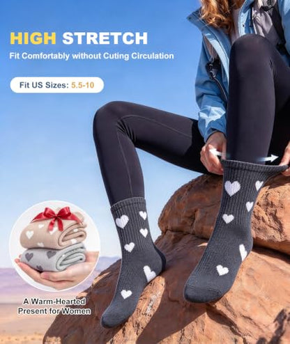 SIMIYA 5 Pairs Merino Wool Socks for Women Warm Extra Thick Winter Thermal | Super Warm for Cold Weather, Cozy Soft, Moisture-Wicking, Reinforced Toe, Crew Hiking Socks for Work Daily, Fun Cute Design