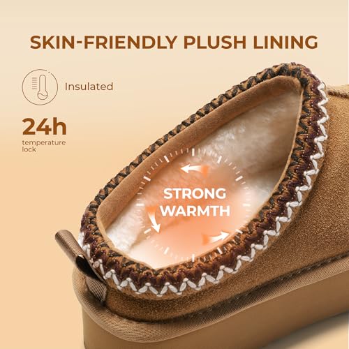 DREAM PAIRS Women's Platform Slippers Genuine Suede,Chestnut,7.5