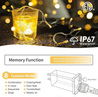 Christmas String Lights, 40FT 100 LED Fairy Lights 30V End-to-End Plug in