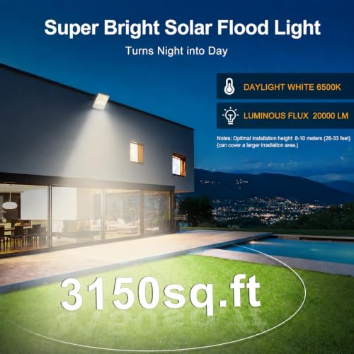 ICOFRU Solar Flood Lights Outdoor 20000 Lumens Die-Cast Aluminum Material