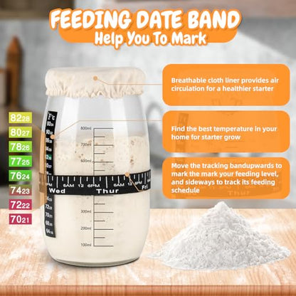 Complete Sourdough Bread Starter Kit with 35OZ Jar, All-in-One Sourdough Starter Kit, 2 Silicone Proofing Baskets, Non-Stick Baking Mat & 15-Piece Baking Tools Set - Includes Dough Scraper, Lid & More