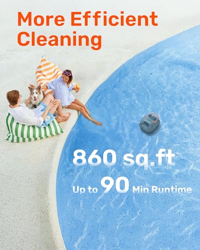 Gosvor Cordless Pool Vacuum Robot, Pool Cleaner Lasts 90 Mins, Self-Parking, Upgraded Dual Motors, Portable, for Flat-Bottom Above-Ground & In-Ground Pools, Orange