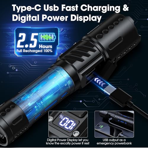 Hoxida Rechargeable LED Flashlights High Lumens, 2000LM Super Bright Flashlight with Memory Function & Stepless Dimming, 5 Modes Powerful Waterproof Handheld Flashlight for Camping Emergencies