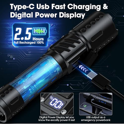 Hoxida Rechargeable LED Flashlights High Lumens, 2000LM Super Bright Flashlight with Memory Function & Stepless Dimming, 5 Modes Powerful Waterproof Handheld Flashlight for Camping Emergencies