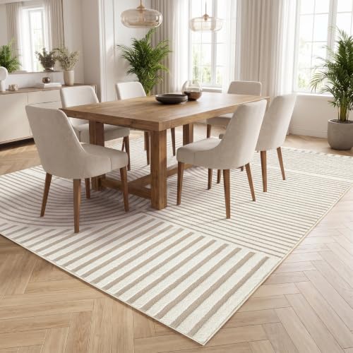 5x7 Area Rugs for Living Room: Boho Washable Soft Nursery Rug Geometric Jacquard Textured Non Slip Baby Girl Rug Carpets for Bedroom Nursery Dining Room Home Office - Beige
