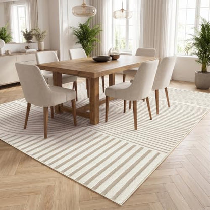 5x7 Area Rugs for Living Room: Boho Washable Soft Nursery Rug Geometric Jacquard Textured Non Slip Baby Girl Rug Carpets for Bedroom Nursery Dining Room Home Office - Beige