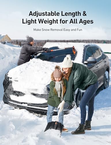 AstroAI 2" 1 Snow Brush Kit, 46" Ice Scraper &43" snow shovel for Car | 360° Pivoting Snow Brush, Extendable Snow Shovel with Foam Grip for Car, Trucks, SUVs, Vehicles（Orange）