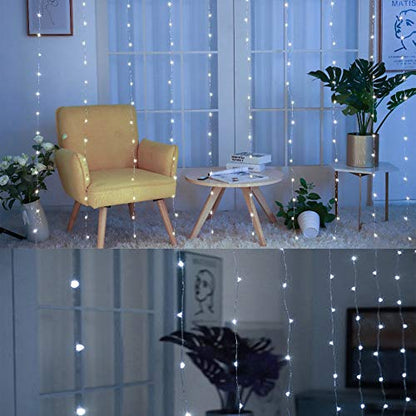 Home Lighting Window Curtain String Lights, 300 LED 8 Lighting Modes, Copper String Lights with Remote Control, USB Powered, Waterproof for Christmas Bedroom Party