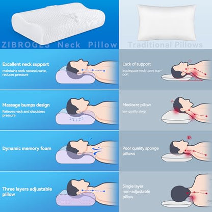 zibroges Sandwich Cervical Neck Pillow, Queen Size Memory Foam