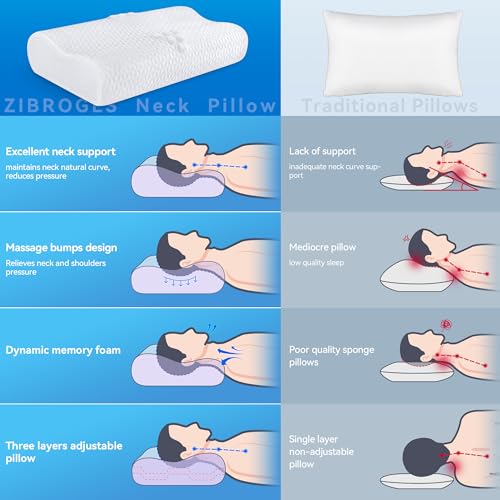 zibroges Cervical Neck Pillow, Queen Size Adjustable Memory Foam