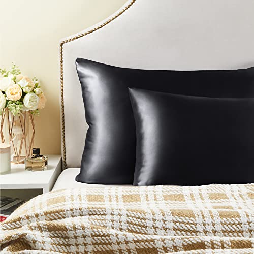 BEDELITE Satin Pillowcases, Small King 20x36 Inch, Black, Set of 2