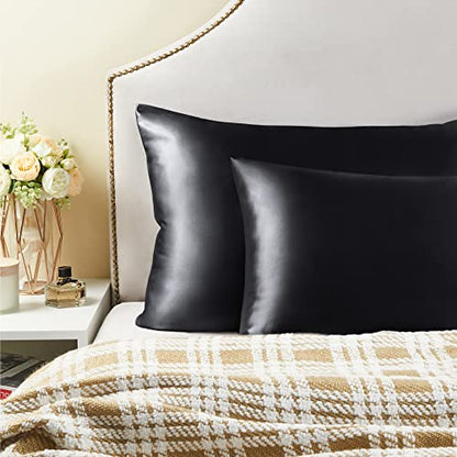 BEDELITE Satin Pillowcases, Small King 20x36 Inch, Black, Set of 2