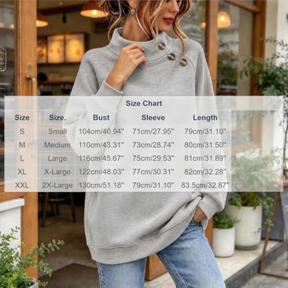 Mockneck Sweatshirt Sweatshirt for Women Trendy Mock Neck Button Decor Long Sleeve Pullover Top, Casual Loose Fit Solid Sweatshirts Gray
