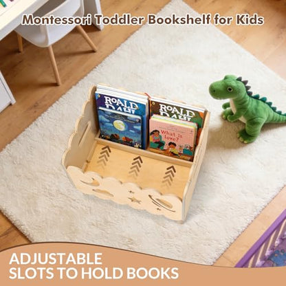 Kids Bookshelf, Montessori Toddler Bookshelf for Kids 2 Adjustable Dividers | Nursery Shelves, Baby Book Shelf for Kids Rooms,Playroom,Classroom,Bedroom Bookcase Storage Organizer,Lightweight Portable