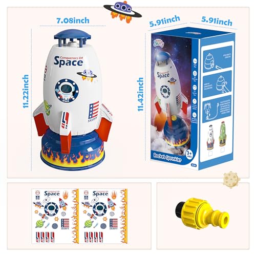 Skirfy Sprinkler Rocket Launcher Outdoor Water Toys for Kids, Rocket Design Water Powered Liftoff 9-16ft & Spin，Summer Garden Water Play Toys & Birthday Gift for Girls Boys Age 3-12 Year Old (White)