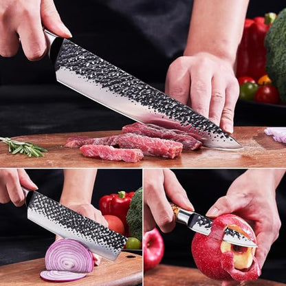 Topfeel Kitchen Knife Set, 3 PCS Japanese Chef Knife Set, Hand Forged High Carbon Stainless Steel Knives Sets，Ultra Sharp Professional Chef Knives Sets with Unique Antler-Like Handle