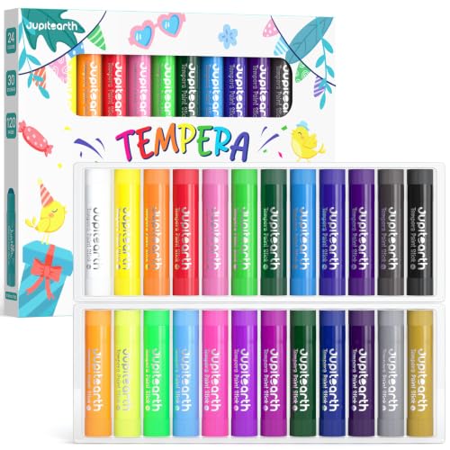 JUPITEARTH Tempera Paint Sticks for Kids, Quick Drying, 24 Colors