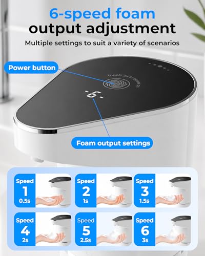 Automatic Soap Dispenser Touchless, Rechargeable Hands-Free Soap Dispenser with Infrared Sensor, 6 Adjustable Foam Levels, LED Display, IPX4 Waterproof, 350ml for Bathroom Kitchen, White