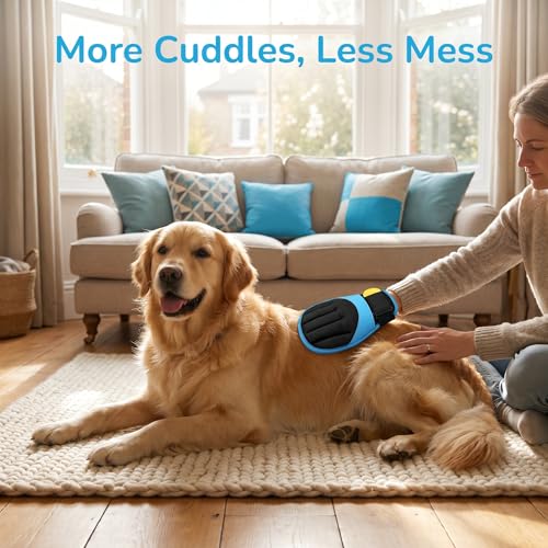 UPEOXT Pet Hair Remover Glove and Grooming Comb Set, Electrostatic Dog Cat Fur Cleaning Tool, Reusable Magic Brush for Furniture Carpet Clothes, 2 Pcs