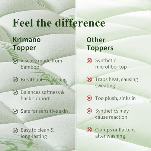 KRIMANO King Mattress Topper, Viscose from Bamboo Thick Pillow Top Pad