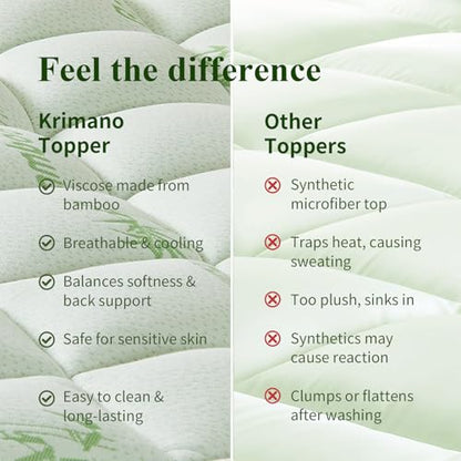 KRIMANO King Mattress Topper, Viscose from Bamboo Thick Pillow Top Pad