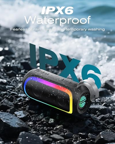 Portable Bluetooth Speaker, IPX6 Waterproof 20W HiFi Stereo Sound with Deep Bass 12H Playtime BT 5.2 Wireless TWS 7 Color Lights soundbox for Smartphone/Tablet/PC Apply to Home/Outdoor