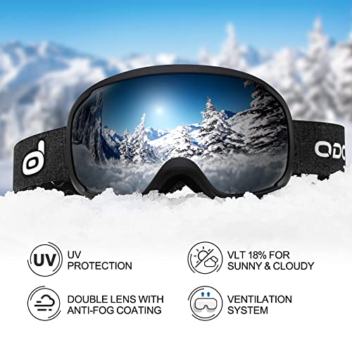 Odoland Ski Helmet, Snowboard Helmet with Ski Goggles for Skiing, Shockproof, Windproof, Safety Snow Sports Helmet and Protective Goggles for Men Women and Youth,Black, L