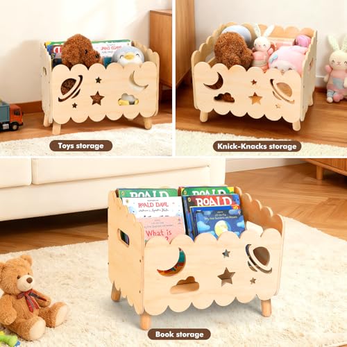 Kids Bookshelf, Montessori Toddler Bookshelf for Kids 2 Adjustable Dividers | Nursery Shelves, Baby Book Shelf for Kids Rooms,Playroom,Classroom,Bedroom Bookcase Storage Organizer,Lightweight Portable